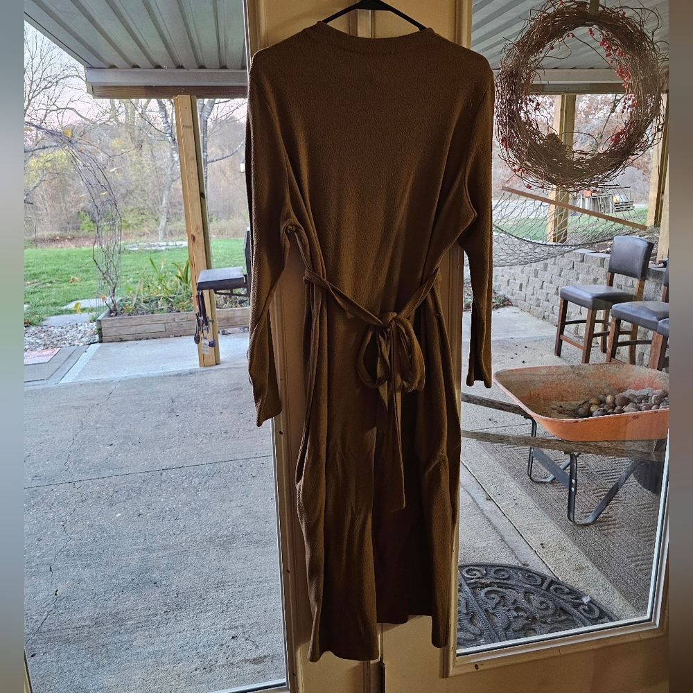 Brown Long-Sleeve Belted Dress